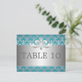 Elegante Tischnummer Fleur De Lis Blau (Stehend Vorderseite)