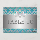 Elegante Tischnummer Fleur De Lis Blau (Rückseite)