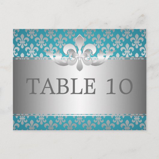 Elegante Tischnummer Fleur De Lis Blau (Vorderseite)