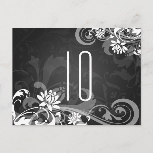 Elegante Tischnummer Floral Wirbel Black (Vorderseite)