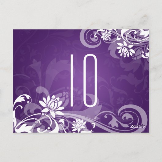 Elegante Tischnummer Floral Wirbel Lila (Rückseite)