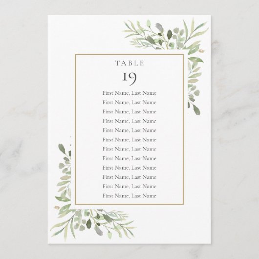 Elegante Tischnummer für Grünflächen Seating Chart (Vorderseite)