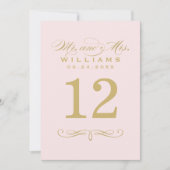 Elegante Tischnummer für Rosa- und Goldskripte (Vorderseite)