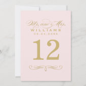 Elegante Tischnummer für Rosa- und Goldskripte (Rückseite)