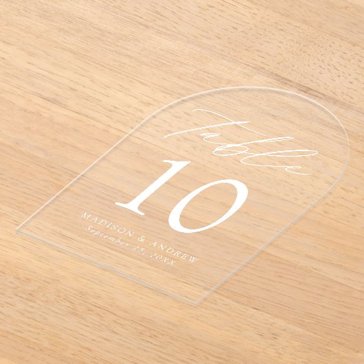 Elegante Tischnummer für Weißskript-Acryl (Ablage )