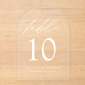 Elegante Tischnummer für Weißskript-Acryl (Vorderseite)