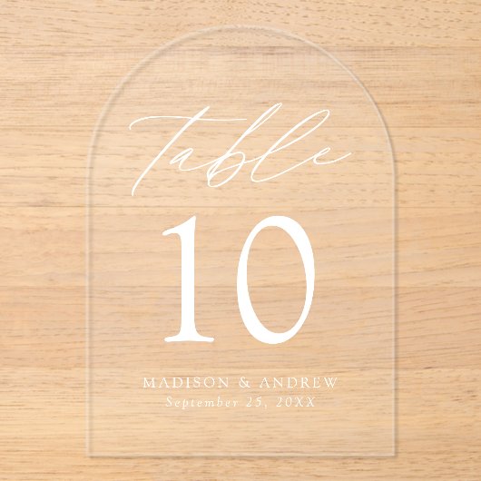 Elegante Tischnummer für Weißskript-Acryl (Vorderseite)