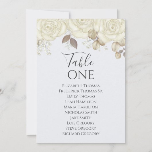 Elegante Tischnummer Hochzeit mit Blumen (Vorderseite)