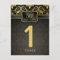 Elegante Tischnummer-Karte zum 50. Jubiläum