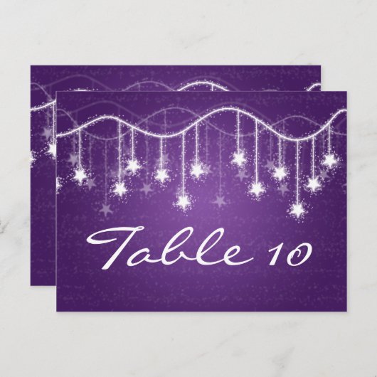 Elegante Tischnummer Lila schimmernde Sterne (Vorne/Hinten)