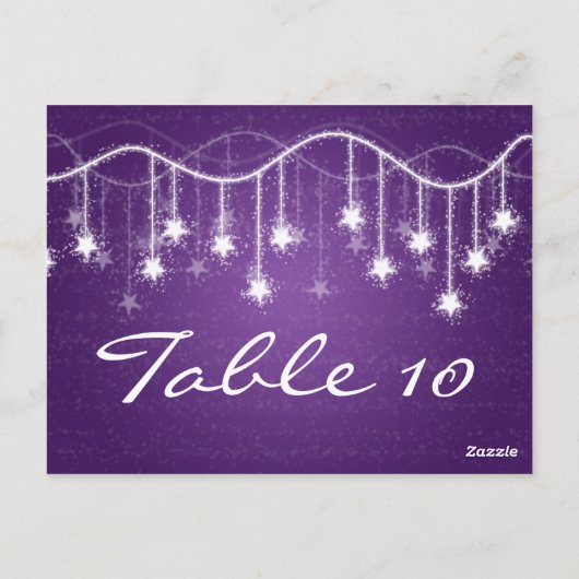 Elegante Tischnummer Lila schimmernde Sterne (Rückseite)