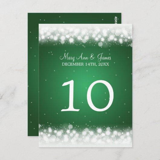 Elegante Tischnummer Magic Sparkle Green (Vorne/Hinten)