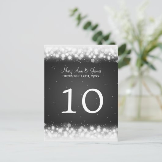 Elegante Tischnummer Magic Sparkle Schwarz (Stehend Vorderseite)