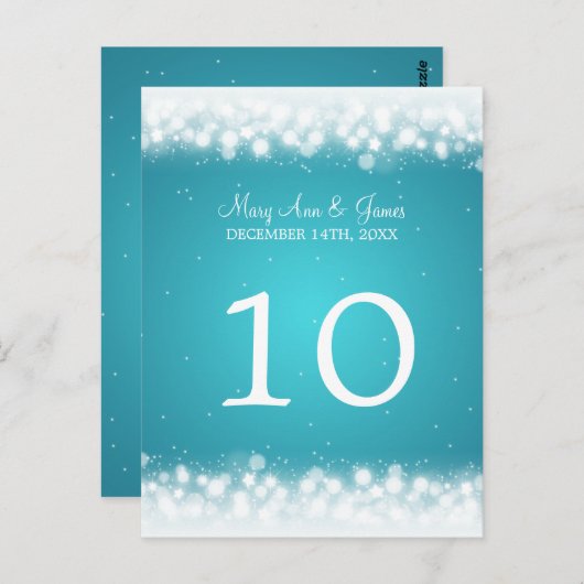 Elegante Tischnummer Magic Sparkle Türkis (Vorne/Hinten)