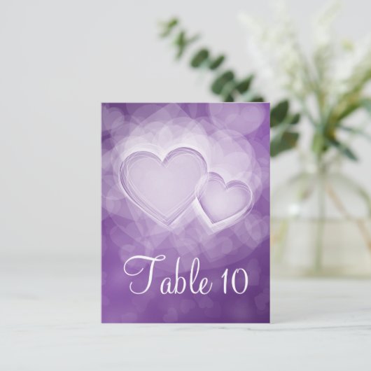 Elegante Tischnummer Modernes Herz Lila (Stehend Vorderseite)