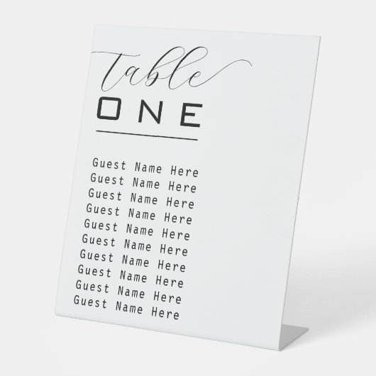 Elegante Tischnummer Namen Schwarz-weiß Minimalist Sockelschild (Vorderseite)