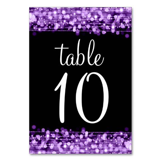Elegante Tischnummer Party Glitzern Lila (Vorderseite)