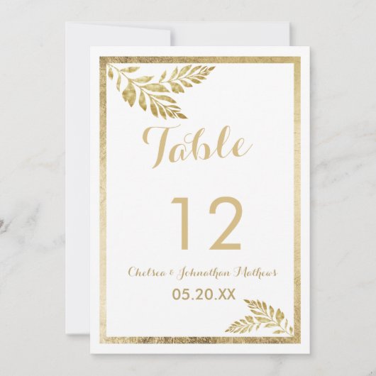 Elegante Tischnummern mit weißer goldfarbener Blüt (Vorderseite)