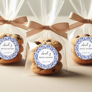 Elegante Toile-Blau-Blumen-Brautparty Runder Aufkleber