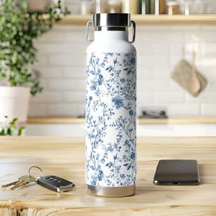 Elegante Toile Blau-Weiße Botanische Vintage Trinkflasche