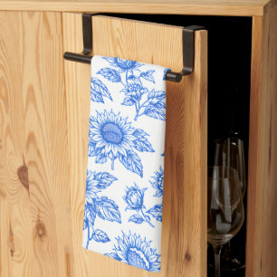 Elegante Toile de Jouy Sonnenblumen – Blau Botanis Geschirrtuch