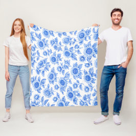 Elegante Toile du Jouy Sonnenblumen – Blau Botanis Fleecedecke