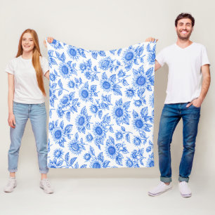 Elegante Toile du Jouy Sonnenblumen – Blau Botanis Fleecedecke