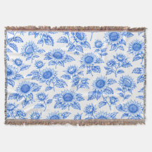 Elegante Toile du Jouy Sonnenblumen – Blaue Botani