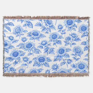 Elegante Toile du Jouy Sonnenblumen – Blaue Botani Decke