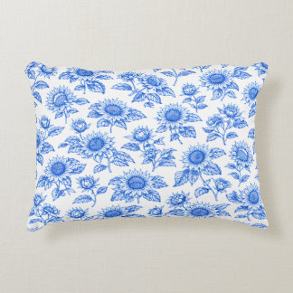 Elegante Toile du Jouy Sonnenblumen – Blaue Botani Dekokissen