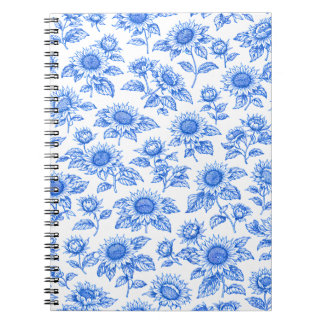 Elegante Toile du Jouy Sonnenblumen – Blaue Botani Notizblock