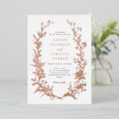 Elegante Toile Floral Wreath Wedding Rose Gold Folieneinladung (Stehend vorne)