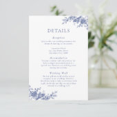 Elegante Toile French Blue Floral Enclosure Card Begleitkarte (Stehend Vorderseite)