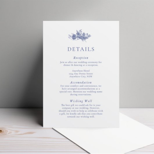 Elegante Toile French Blue Floral Enclosure Card Begleitkarte