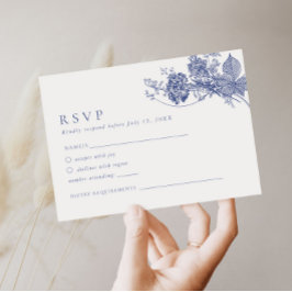 Elegante Toile French Blue Floral RSVP Card Begleitkarte