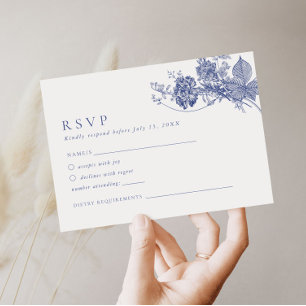 Elegante Toile French Blue Floral RSVP Card Begleitkarte