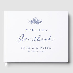 Elegante Toile French Blue Wedding Guest Book Gästebuch