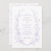 Elegante Toile French Lavender Floral Wedding Einladung (Vorne/Hinten)