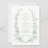Elegante Toile French Sage Grüne Blumenhochzeit Einladung (Vorderseite)