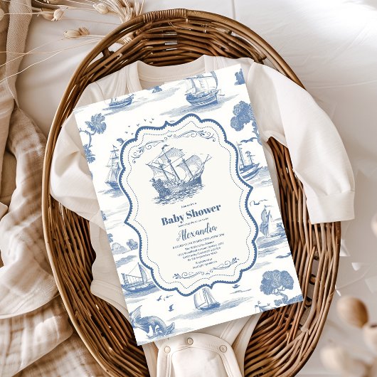 Elegante Toile Nautical Baby Shower Einladung