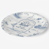 Elegante Toile Nautical Baby Shower Pappteller (Schrägansicht)