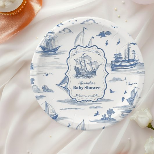 Elegante Toile Nautical Baby Shower Pappteller