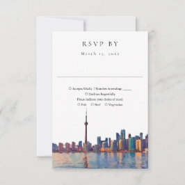 Elegante Toronto-Skyline-Aquarell-Hochzeit RSVP Karte