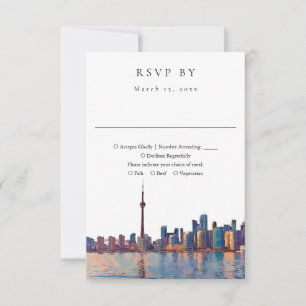 Elegante Toronto-Skyline-Aquarell-Hochzeit RSVP Karte