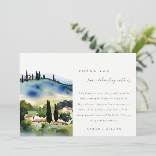 Elegante Toskana Italien Wasserfarbenen Landschaft Dankeskarte (Stehend Vorderseite)