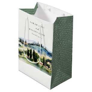 Elegante Toskana Italien Wasserfarbenen Landschaft Mittlere Geschenktüte