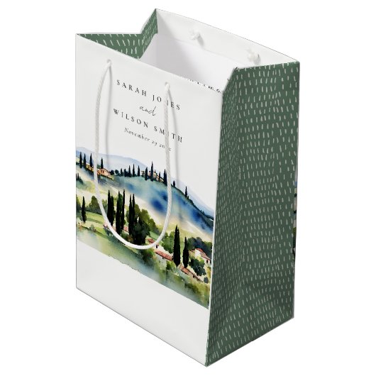 Elegante Toskana Italien Wasserfarbenen Landschaft Mittlere Geschenktüte (Rückseite Schrägansicht)