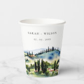 Elegante Toskana Italien Wasserfarbenen Landschaft Pappbecher (Rückseite)