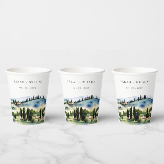 Elegante Toskana Italien Wasserfarbenen Landschaft Pappbecher (Multi)