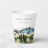 Elegante Toskana Italien Wasserfarbenen Landschaft Pappbecher (Vorderseite)